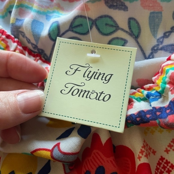 Flying Tomato Blouse | NWT | Mexican Aztec Floral Style | White/Red/Blue | XS (R - Picture 7 of 11